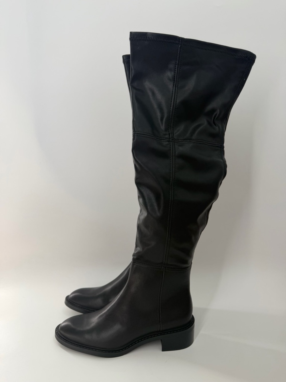 Zara Black Faux Leather Over The Knee Tall Boots